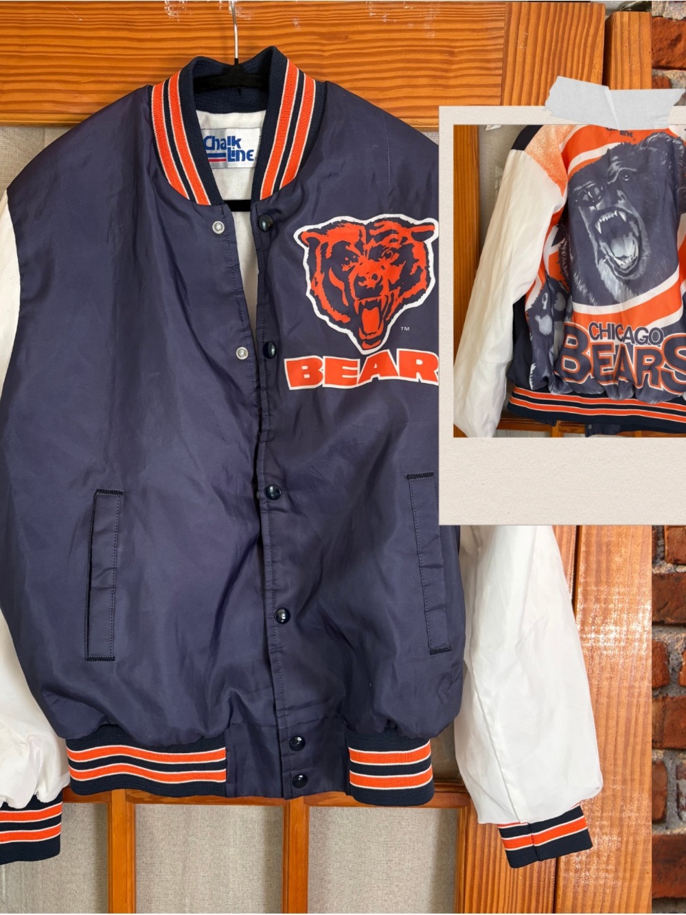 Chalk Line Chicago Bears Navy & White Varsity Bomber Jacket